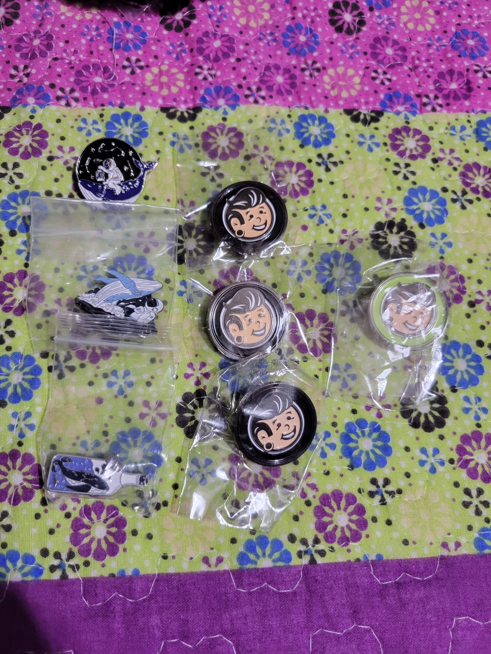 Assorted Enamel Pins, 7 Pins Total.